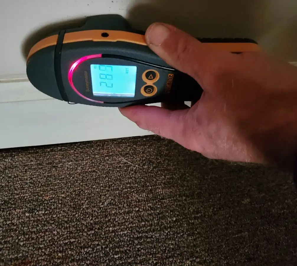 Moisture detection at baseboard during Burst Pipe Cleanup in Millersville